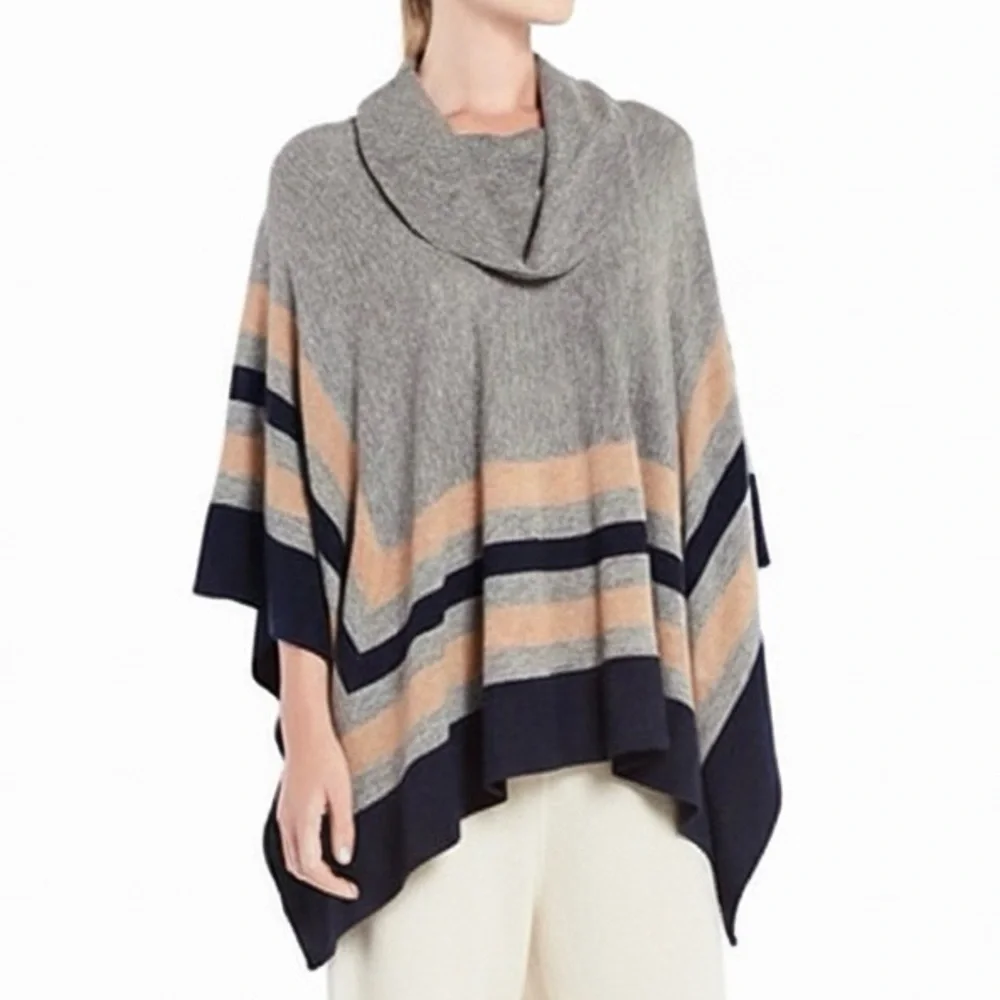 BCBG MaxAzria Gray Wyona Lambswool Funnel Neck Poncho - One Size - Picture 1 of 12